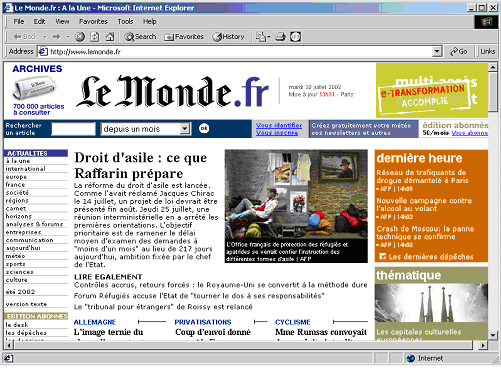  Page principale du site Web du journal Le Monde
