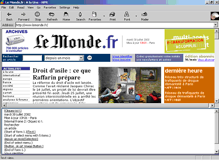 Page principale du site Web du journal Le Monde avec IBM Homepage Reader