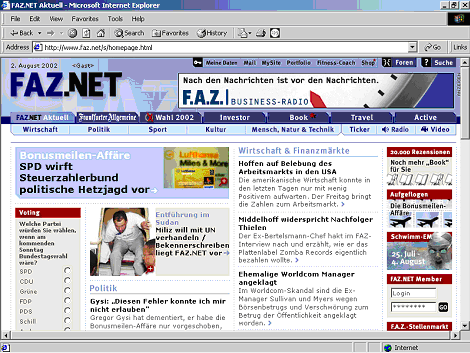 Page principale du site du Frankfurter Allgemeine Zeitung