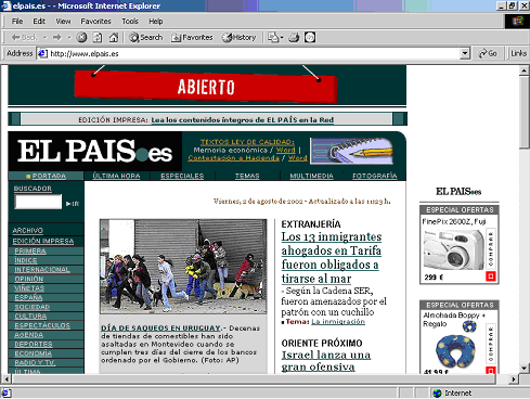 Page principale du site Web du journal El Pais