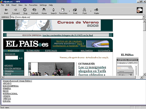 Page principale du site Web du journal El Pais avec IBM Home page Reader